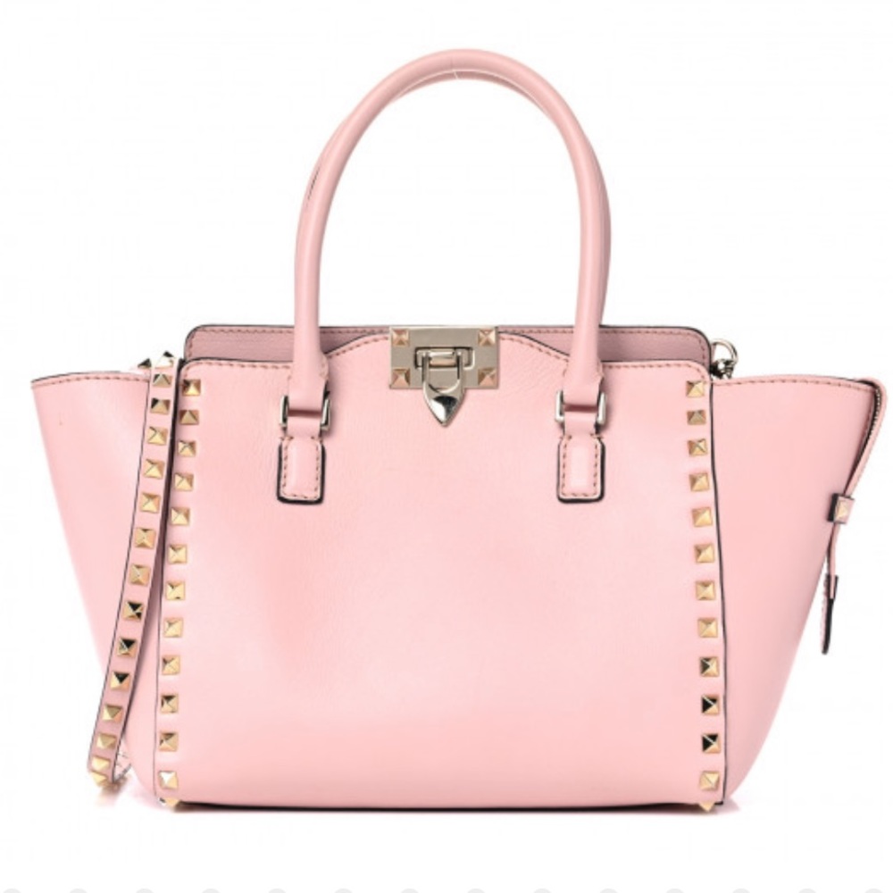Stud-Trim Pink Leather Tote Bag